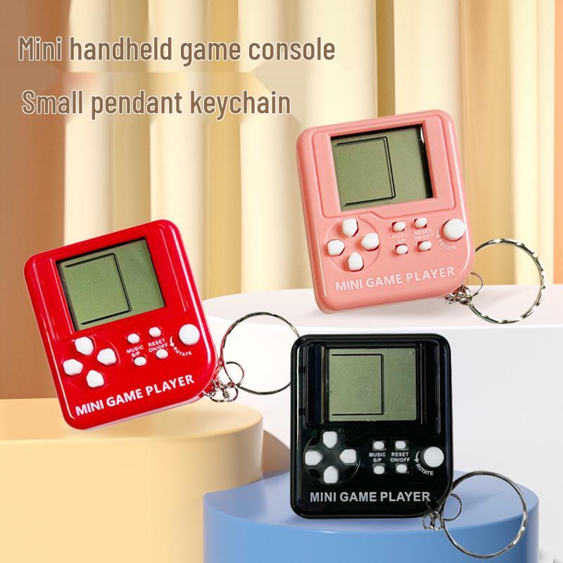 Retro Cube Mini Game Keychain: Handheld Tetris & Tank Game Console