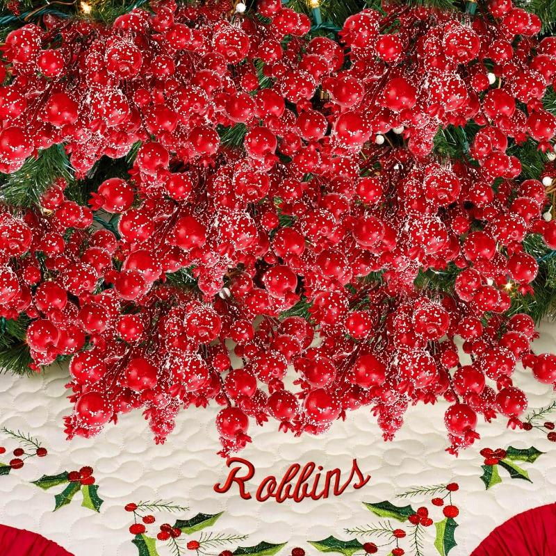 1-20pcs Christmas Red Berry Stems DIY New Year Artificial Wreath Crafts Berries Xmas Tree Fake Flowers Ornaments Party Supplies