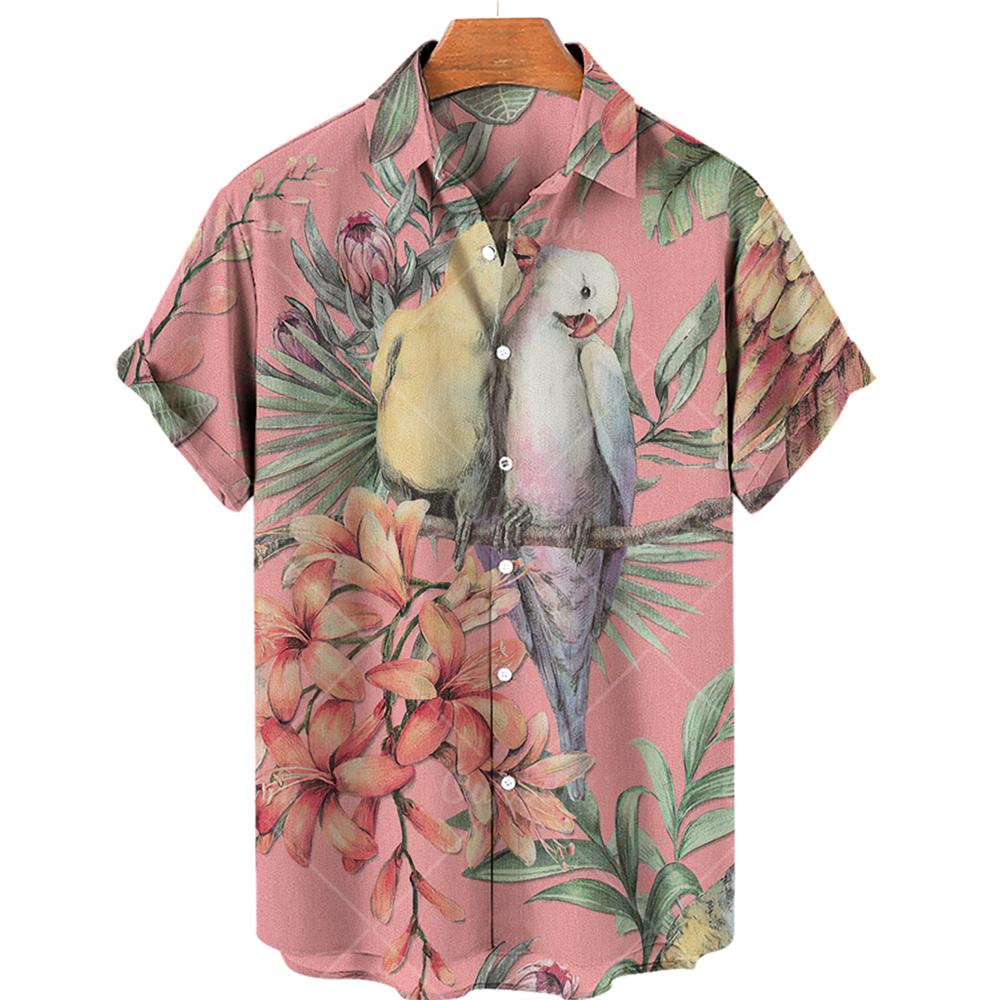Men's casual shirt plant printed summer clothing Hawaiian short sleeved 2026 medieval vintage beach vacation top