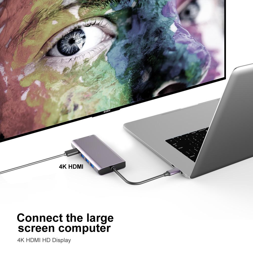 USB C Hub Docking Station with USB 3.0 Port/1080P VGA/PD/1000M RJ45/SD/TF Slot/4K HD Media for Laptop Macbook