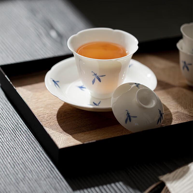 Chaxun Ceramic Butterfly Orchid Gaiwan Teacup Set