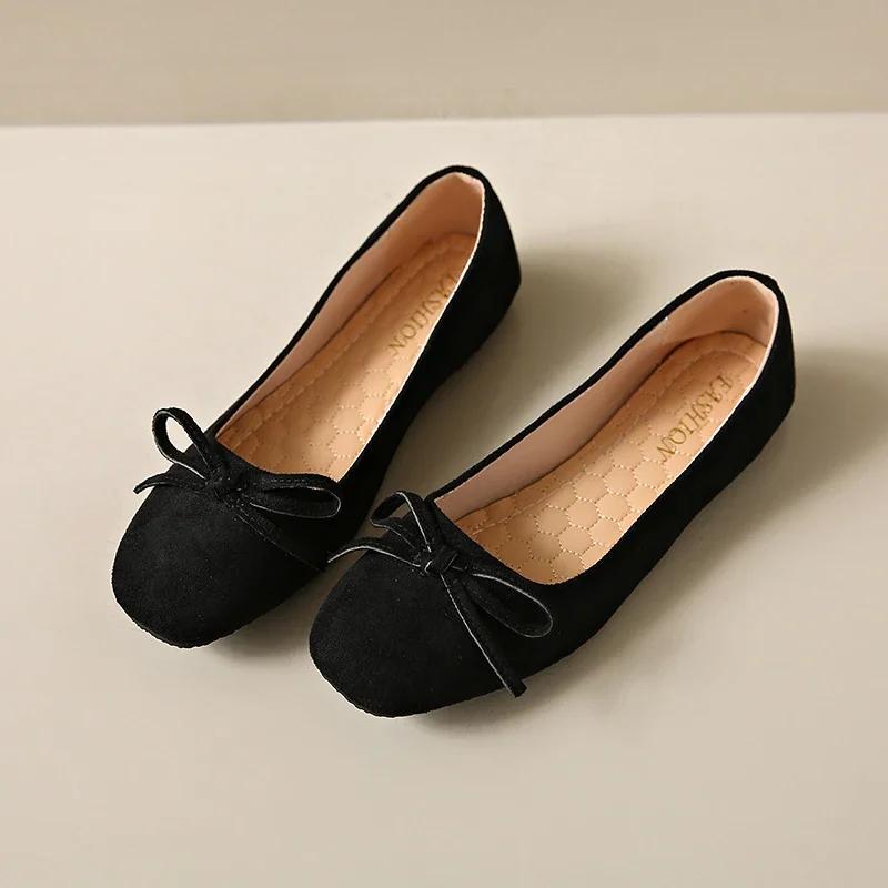 Übergröße 43 Damen Slipper Wildleder Runde Zehenpartie Süße Schleife Slip-on Ballerinas Elegante Damen Schlanke Ballerinas Flache Schuhe