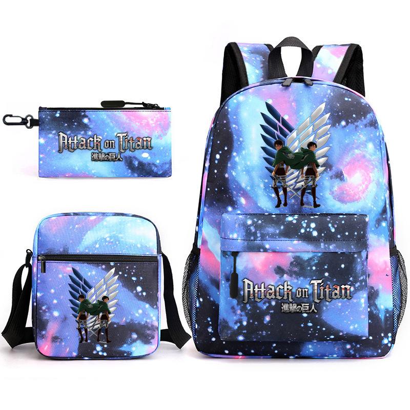 Attack Giant Elementary School Bag Backpack Casual School Bag Three-piece Set
