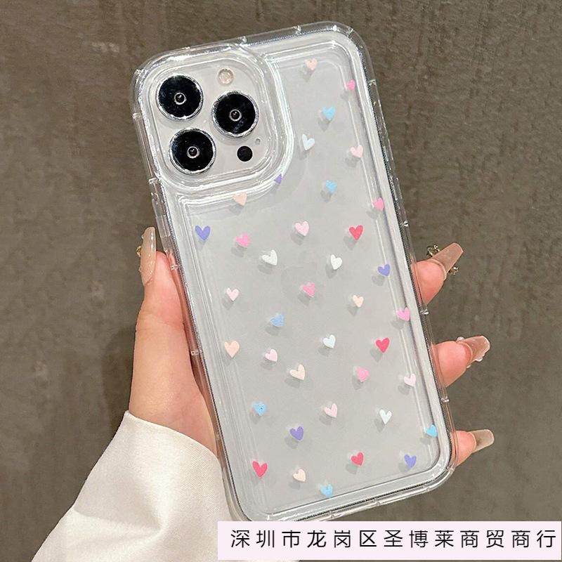 Color small heart applies to Apple 16promax mobile phone case 15plus airbag 14 transparent 1312 simple