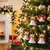 Durable Plastic Base Bell Christmas Ornament with Red Ribbon Bow, Small Jingle Thickened Electroplated Tree Hanging Decoration for Tree, Garland,