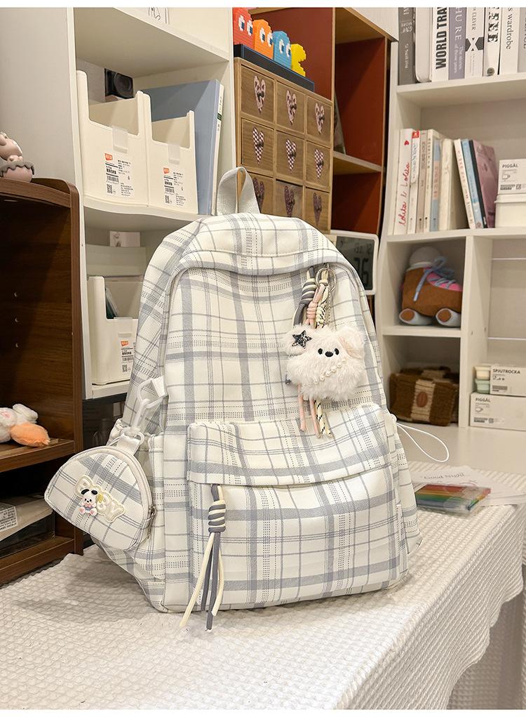 Schoolbag Soft Mist Milk Blues Healing Textured Plaid Middle School Backpack Women's Milk Huhu Sweet Soft Sister Travel Small Backpack