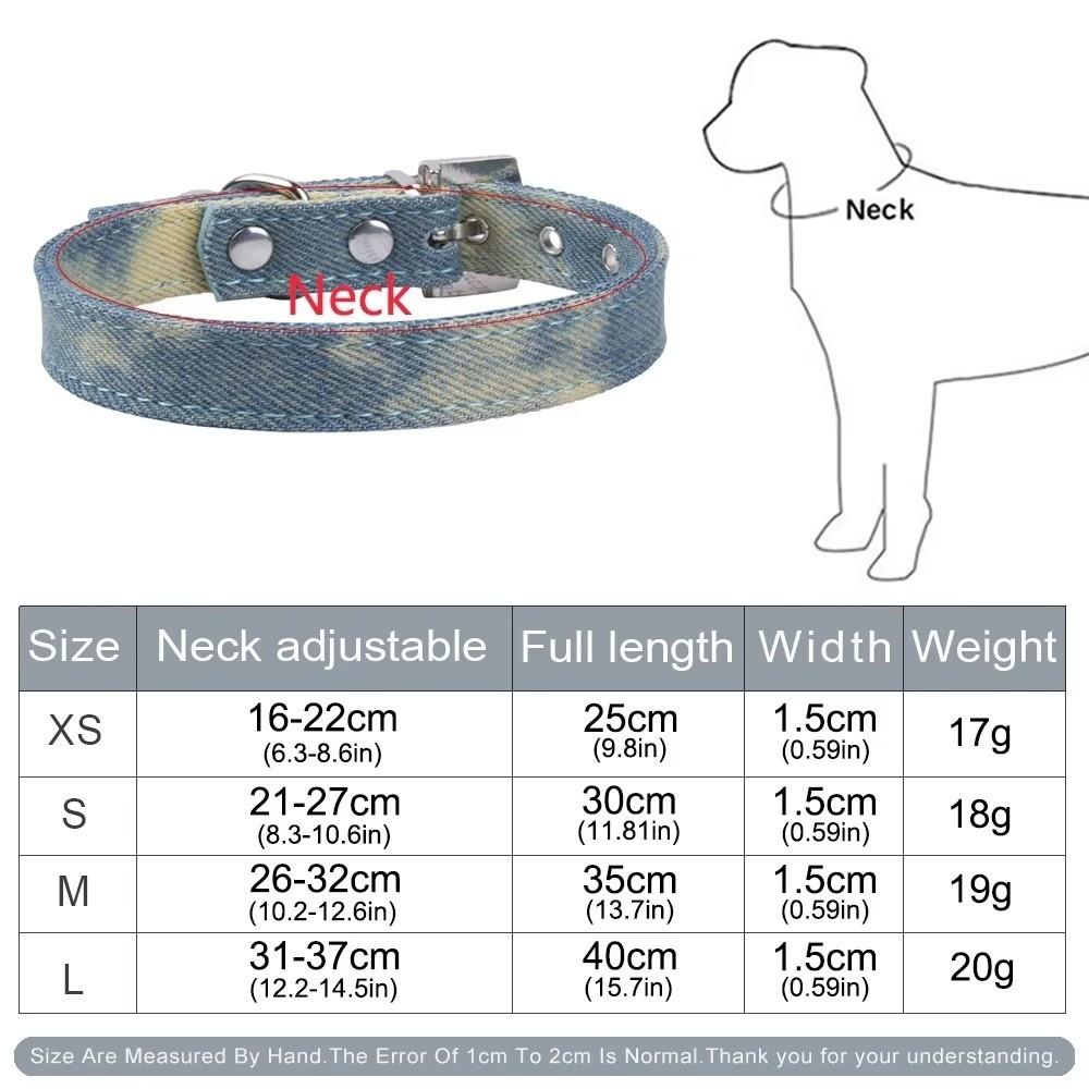 Metal Buckle Denim Dog Collar Soft Leather Adjustable Puppy Jean Collar Quick Release with Bell Anti-lost Cat Necklace