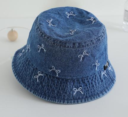 Spring Summer Baby Fisherman Hats 48-50cm Lovely Bow Pattern Kids Boys Girls Outdoor Sun Hat Fashion Denim Children Bucket Caps