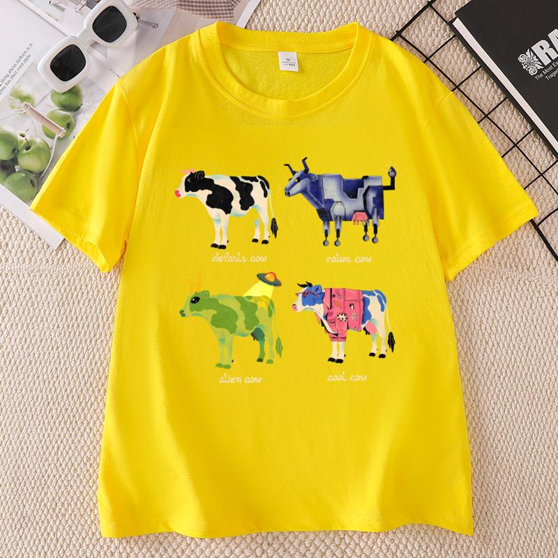 Funny Cow Printed T Shirt Cotton Unisex Unisex Summer Short Sleeve Crew Neck Tshirt Streetwear Unisex Harajuku Clothing