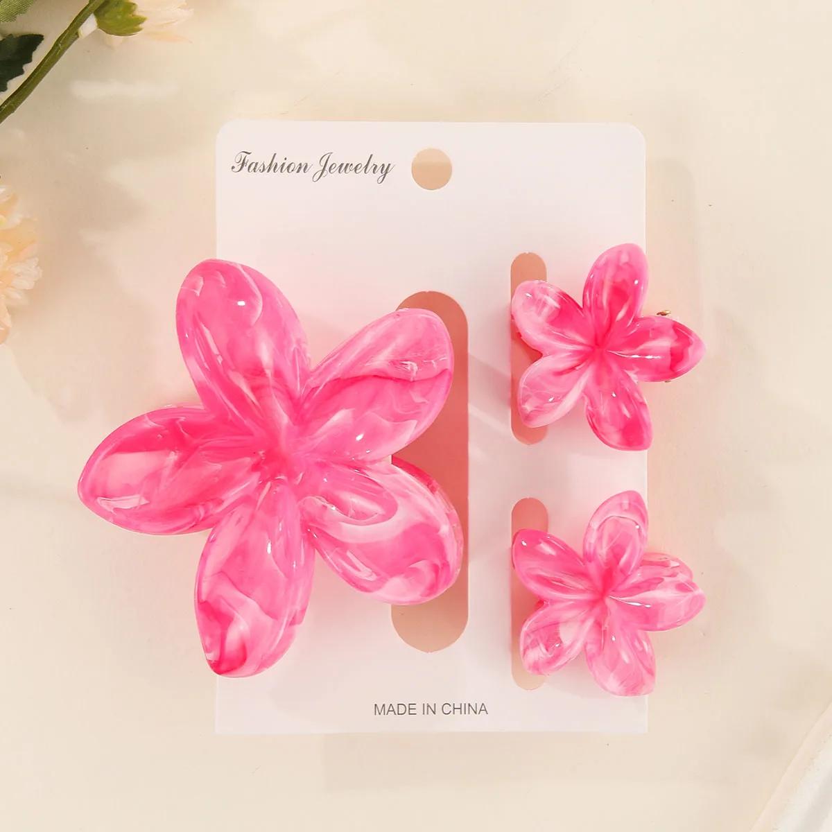 3 Pcs Hawaiian Gradient Flower Hair Claw Clip Women Fashion Large Hair Clip Girls Hairpin Barrettes Bohemia Hair Accessories