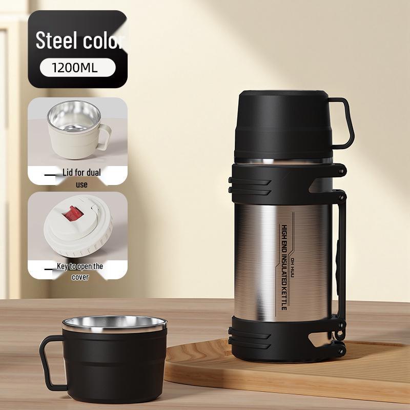 

New Large Capacity 316 Stainless Steel Travel Thermos with Steel Lid - Outdoor & Car Water Bottle Cup 1200ML