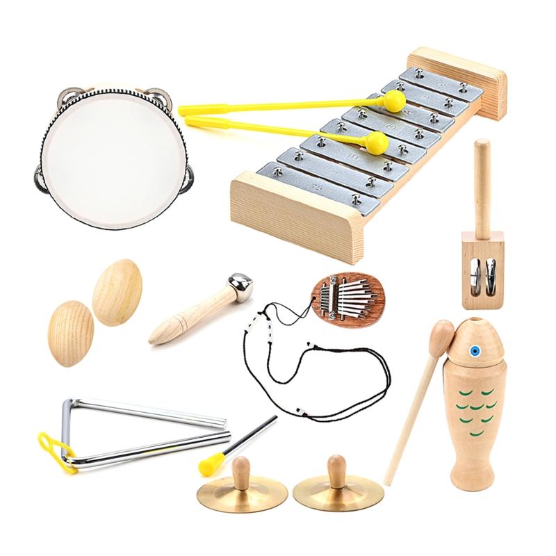 9 Pcs Children Percussion Musical Toy Orff Percussion Natural Wooden Percussion Instruments Musical Toy for Boys Girls