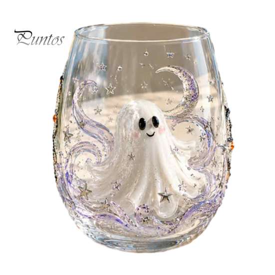 Bicchieri da festa di Halloween, Bicchieri in vetro con rilievo di zucca, fantasma, gatto, pipistrello, Bicchieri da bevande senza stelo spettrali, Bicchieri stagionali per