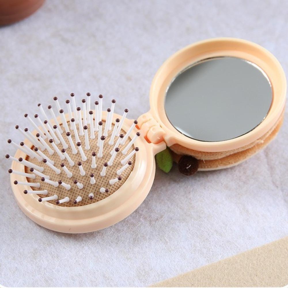 Lightweight Folding Makeup Mirror Small Size Air Cushion Massage Comb  Outdoor Use