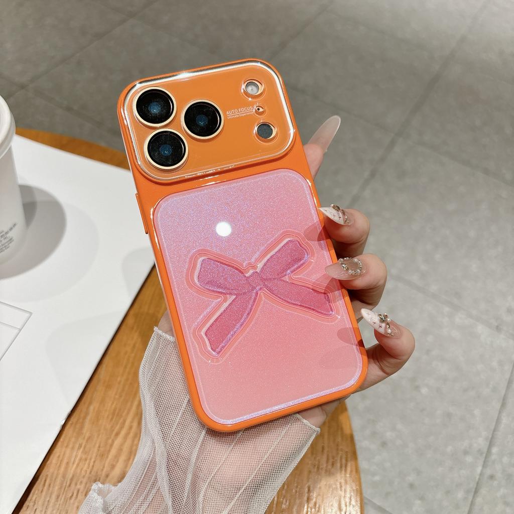 Internet celebrity advanced gradual change three-dimensional bow for iPhone17promax mobile phone case 16Pro all-inclusive 15/14