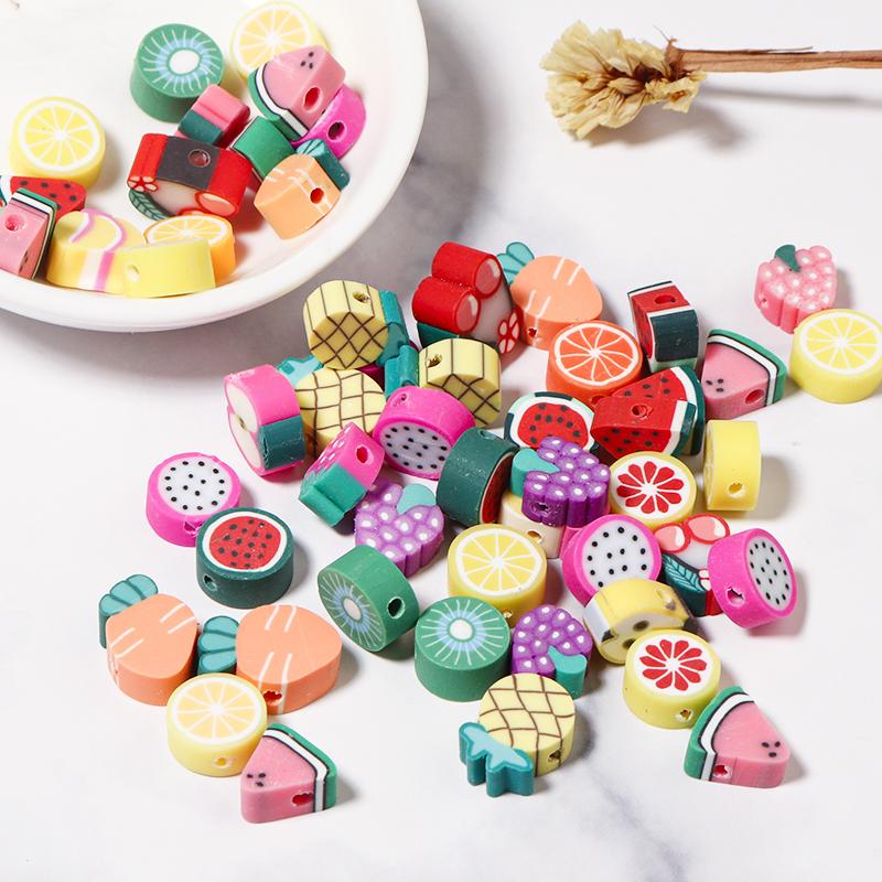 50pcs Fruit Soft Polymer Clay Beads Pottery Loose Spacer Beads For Jewelry Making DIY Bracelets Necklace Earrings Accessories