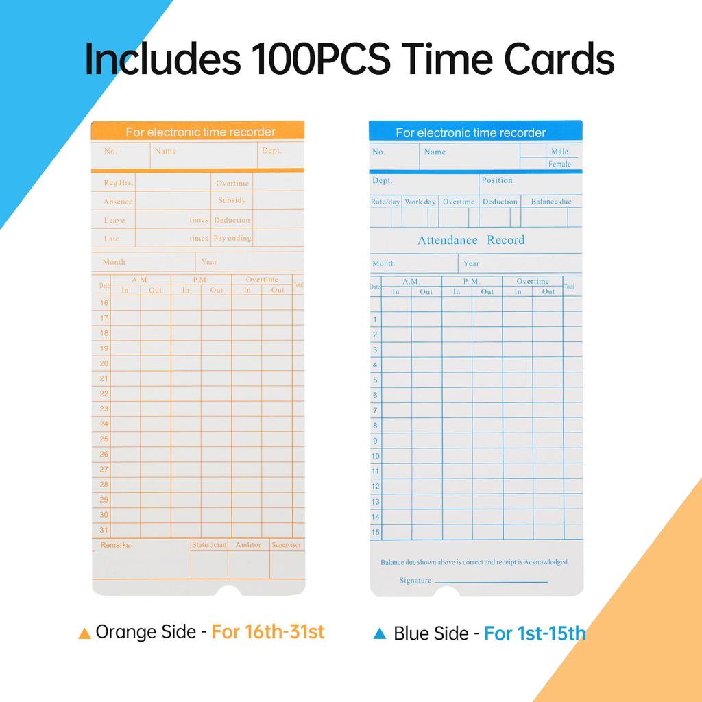 Electronic Time Clock with Extra 100pcs Time Cards 2 Sided Monthly & Weekly and 2PCS Ink Ribbon Cartridge Employee