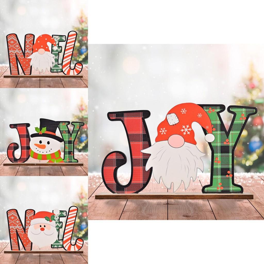 Whimsical Christmas Wooden Letter Figurines Colorful Printed Holiday Decor For Cheerful Tables