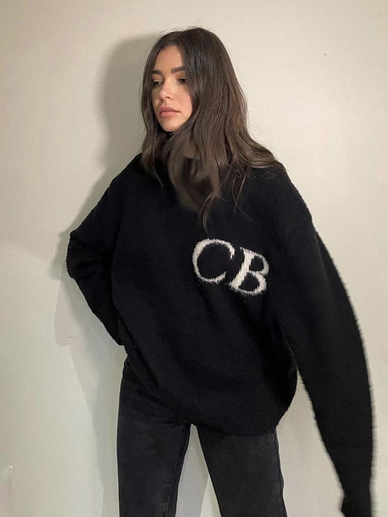 Pulover unisex de înaltă calitate Cole Buxton CB Jacquard cu litere, larg, cu gât rotund