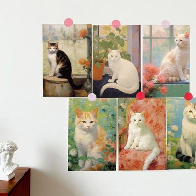 Drop Shop [Set of 10] Oil Painting Cat Postcard Photo Card Emotional Background Photo Interior Prop Wall Decoration, 10 Sheets