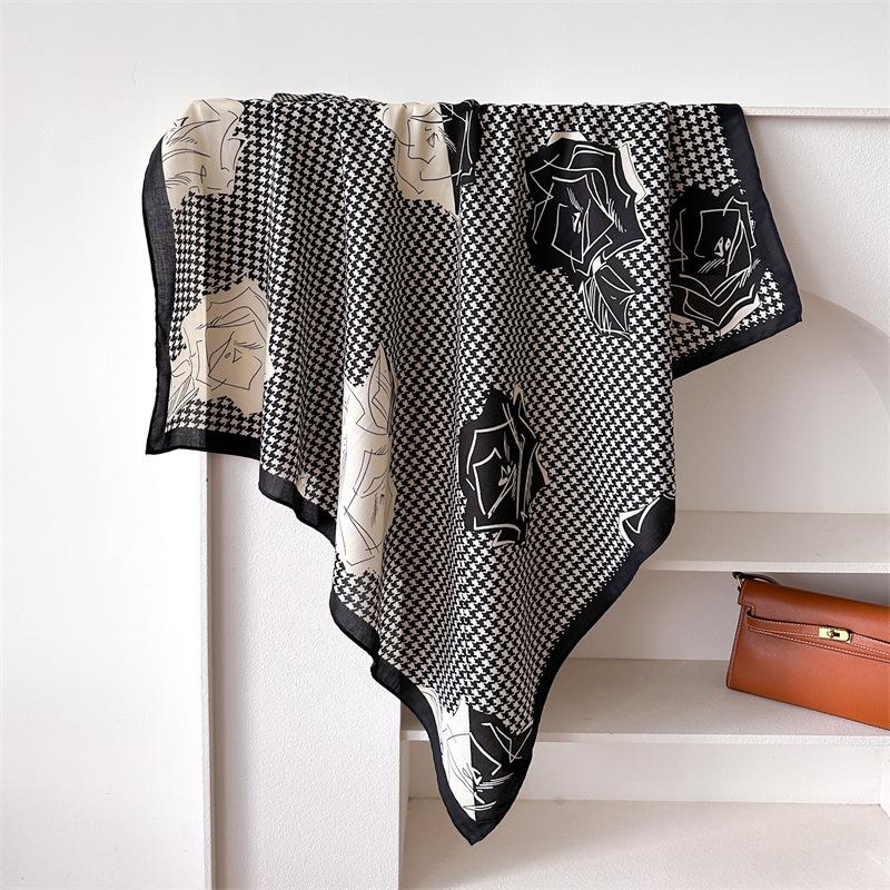 

Сочетающийся по цвету платок-шаль «Камелия» 90 см из искусственного шелка, большой квадратный, модный, универсальный, с принтом «елочка», платок на голову, женский, новый 90x90cm