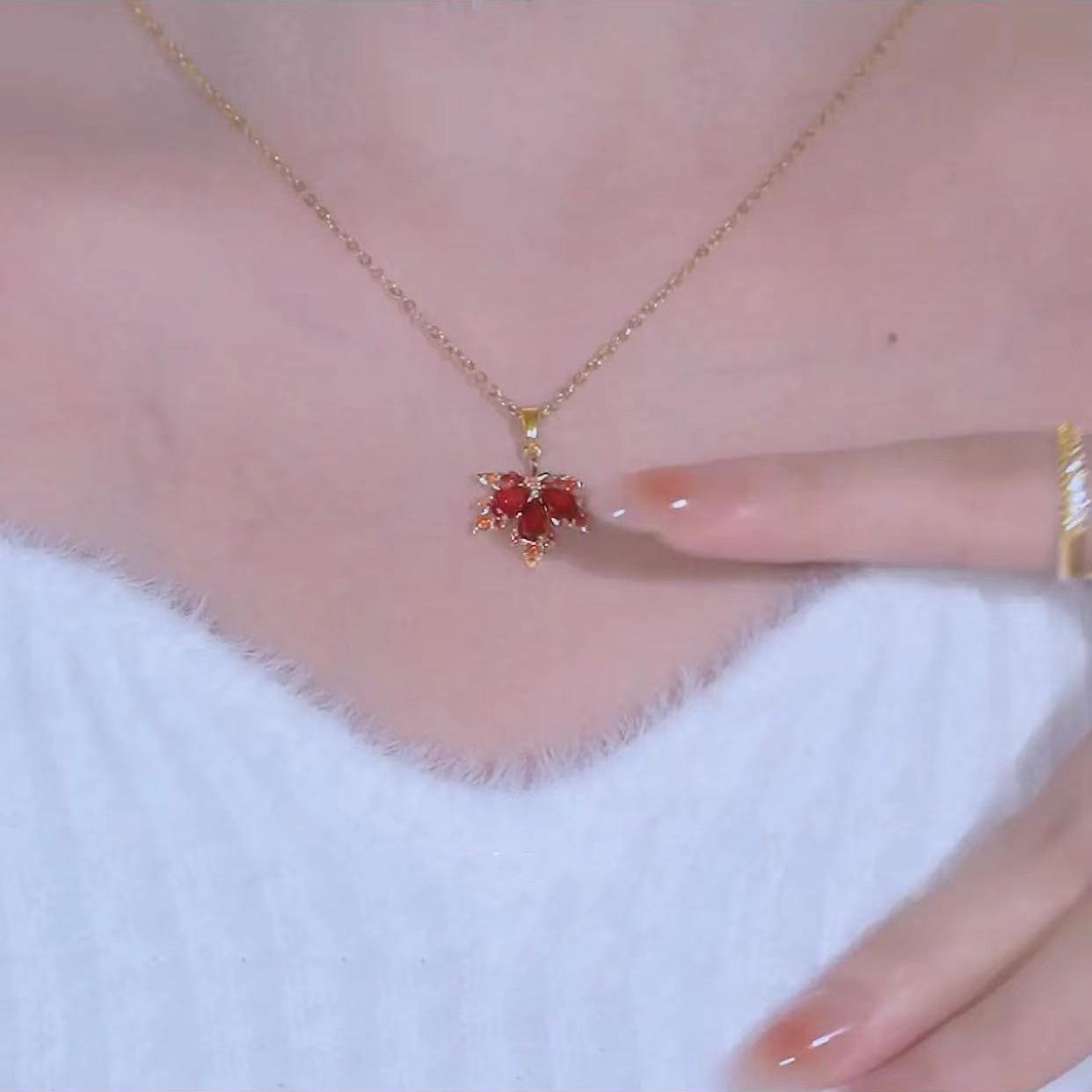 

Red Zircon Maple Leaf Tassel Earrings - Women s Fashion Trend