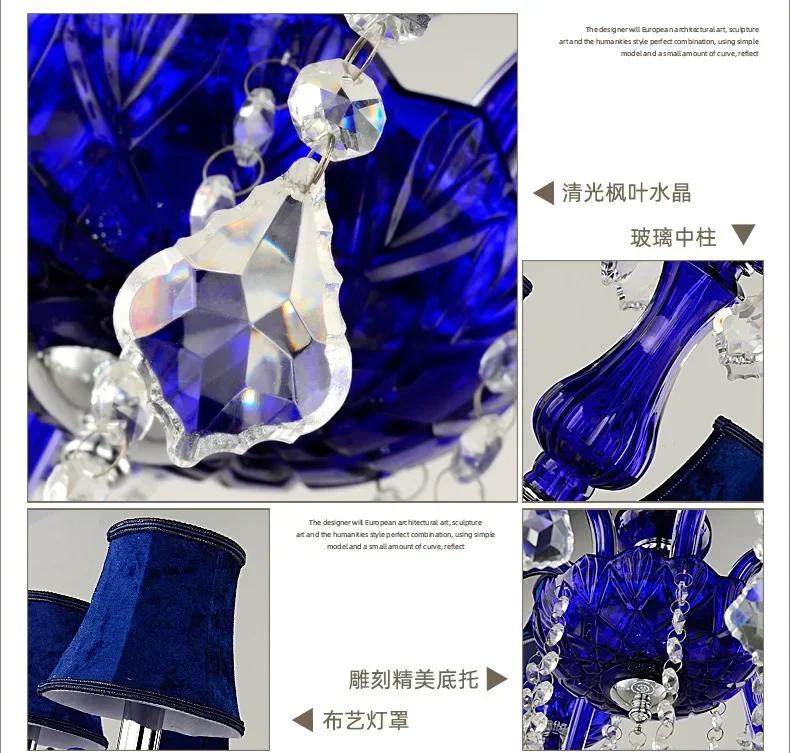 Luxury Blue Crystal Ceiling Chandelier for Living Room Bedroom Decor Hanging Lamps Hotel Restaurant Cafe Lobby Pendant Light