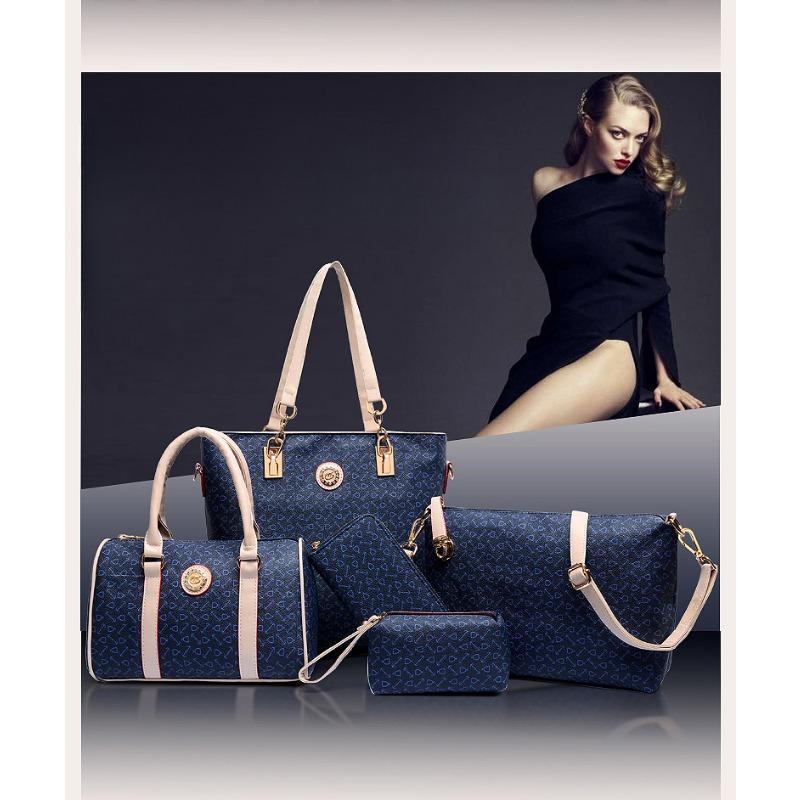 Модная универсальная женская сумка через плечо из пяти частей, кожаная дизайнерская сумка через плечо, комбинированная сумка 5 package combinations темно-синий