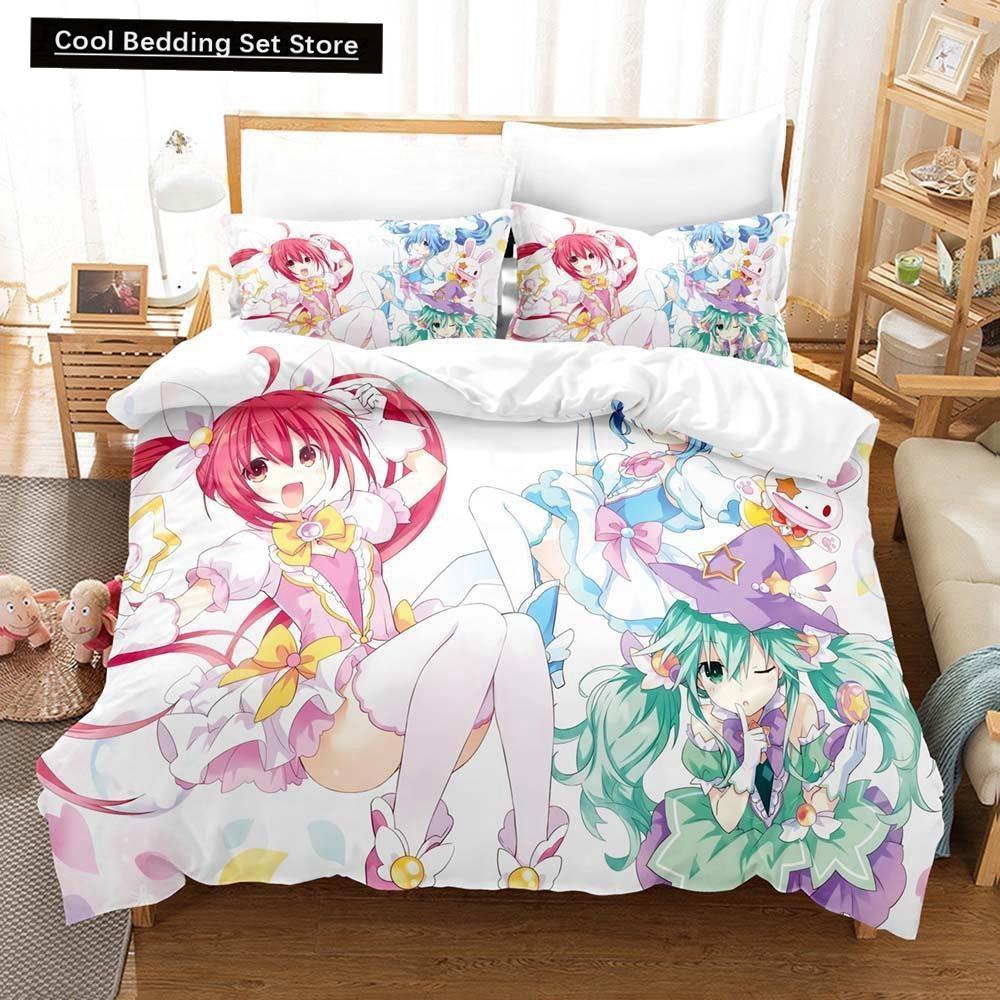 3D Anime Kawaii Girls Date A Live IV Bedding Set Single Twin Full Queen King Size Bed Set Adult Kid Bedroom Duvetcover Sets