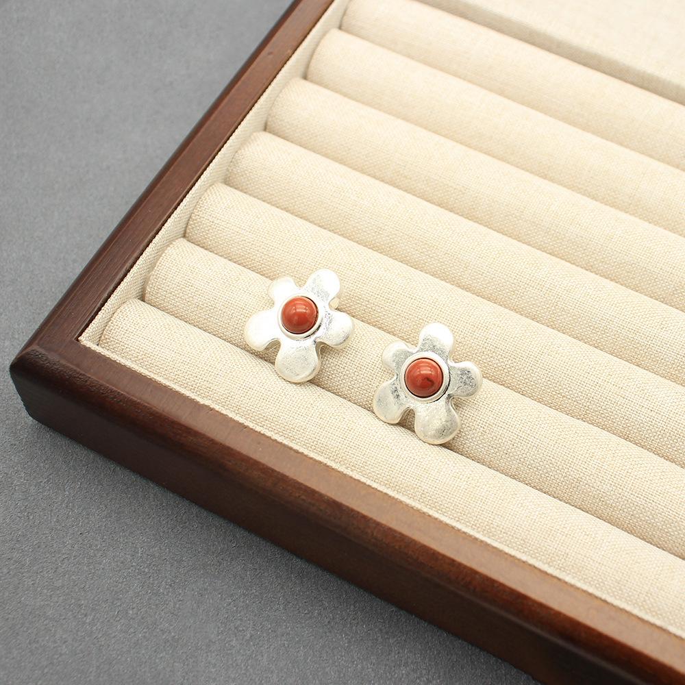 Caribbean Flower Ceramic Fruit Necklace & Red Stone Earring Set