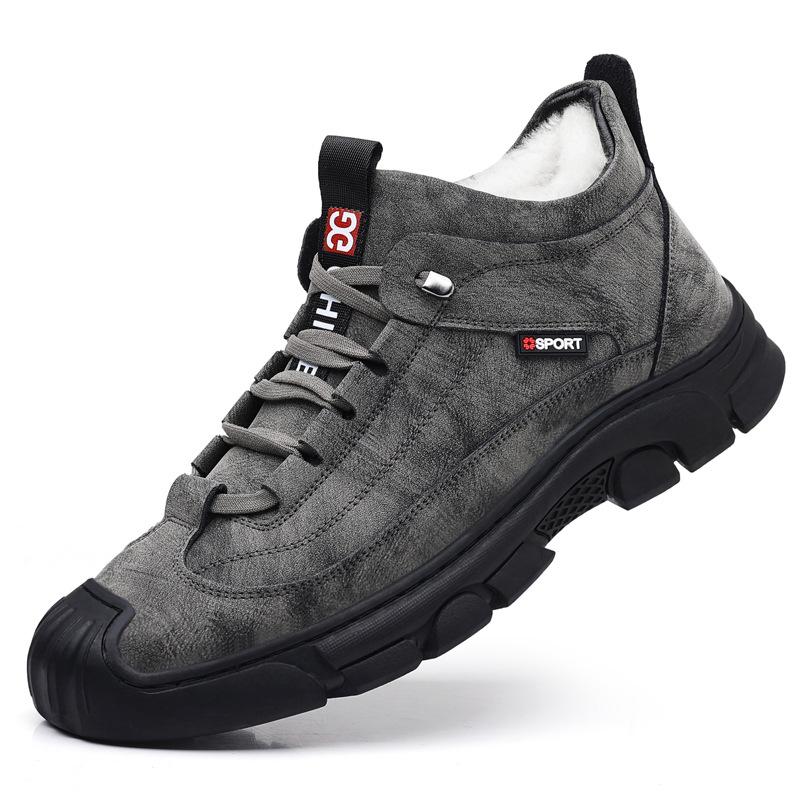 Winter new men's thickened wool high-top leather boots inner height increase soft leather cotton shoes velvet warm outdoor dad shoes