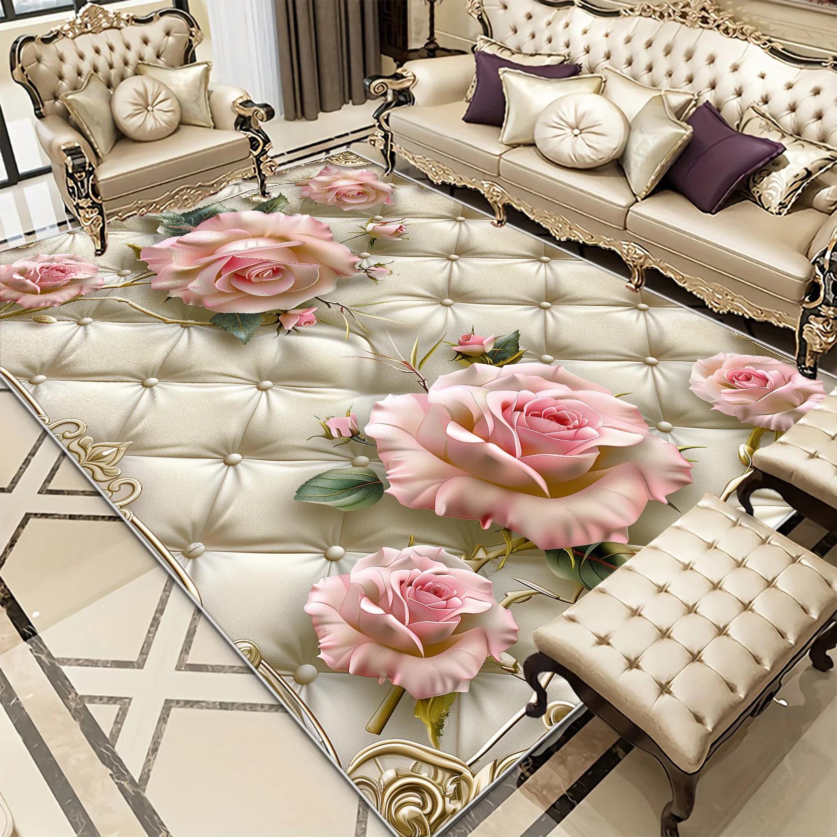 Alfombra Moderna de Lujo Ligero con Flores 3D para Sala de Estar, Alfombras Europeas para el Hogar, Dormitorio, Lavables, para Mesas de Centro, Alfombra de Salón, Alfombra Suave Antideslizante 160x200cm 63x78.7in
