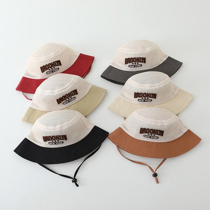 Letter Embroidered Baby Sun Hat Summer Mesh Breathable Boys Girls Fisherman Cap Fashion Patchwork Kids Panama Bucket Hats