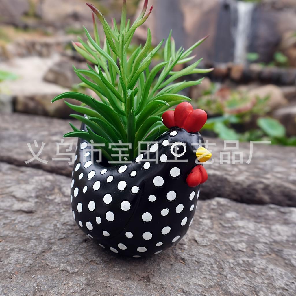 Resin black and white chicken outdoor flower pot, succulent flower pot garden chicken flower pot statue is suitable for home and garden