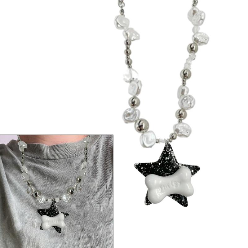 Y2K Star Bone Pendant Necklace for Women Fashion Egirl Emo Punk Grunge Clavicle Chain Fashion Valentines Day Gifts
