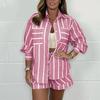 Summer Fashion Casual Women two-piece Stripe Shirts Shorts Set Ladies' Two-Piece Set
