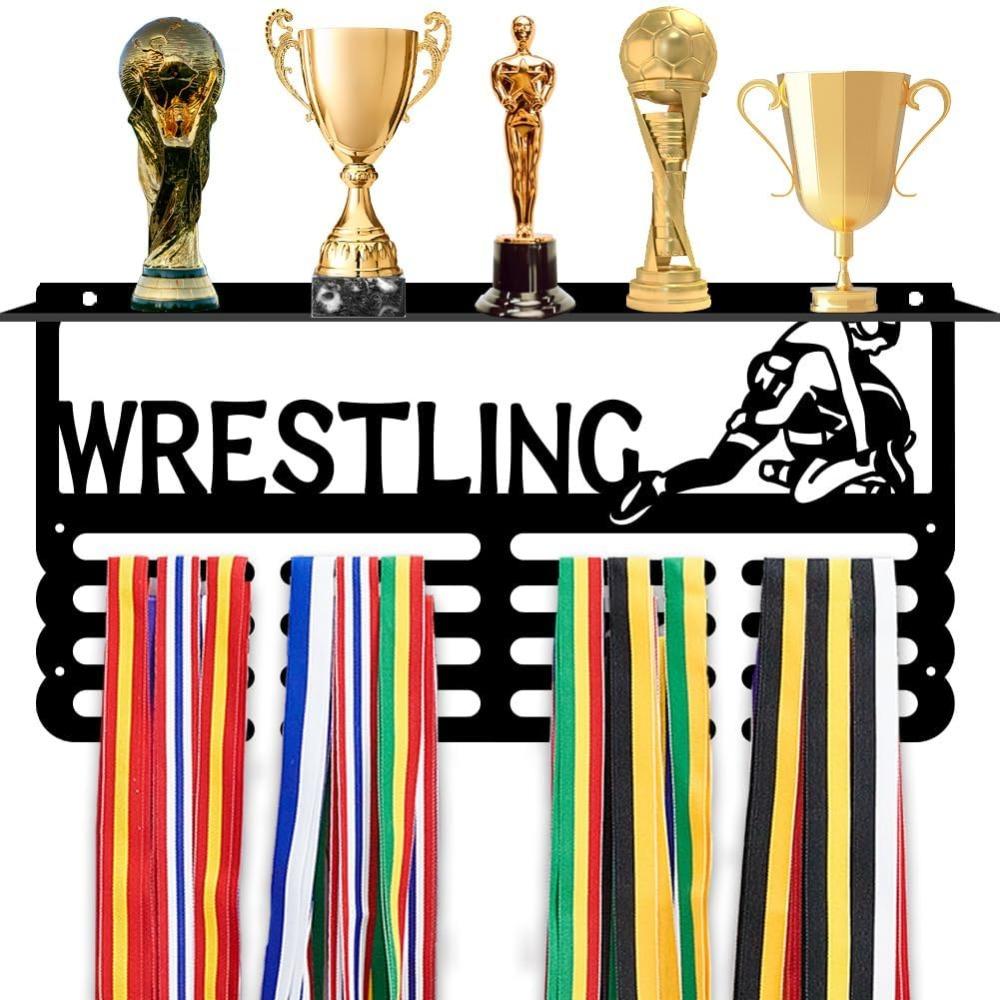 Metal Trophy and Medal Display Shelf, Wall Mount Medal Holder Hanger Rack for Award Showcase
