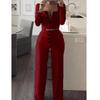 JPNTKY Women's Fashion Casual Long Sleeve Square Collar Pants Suits