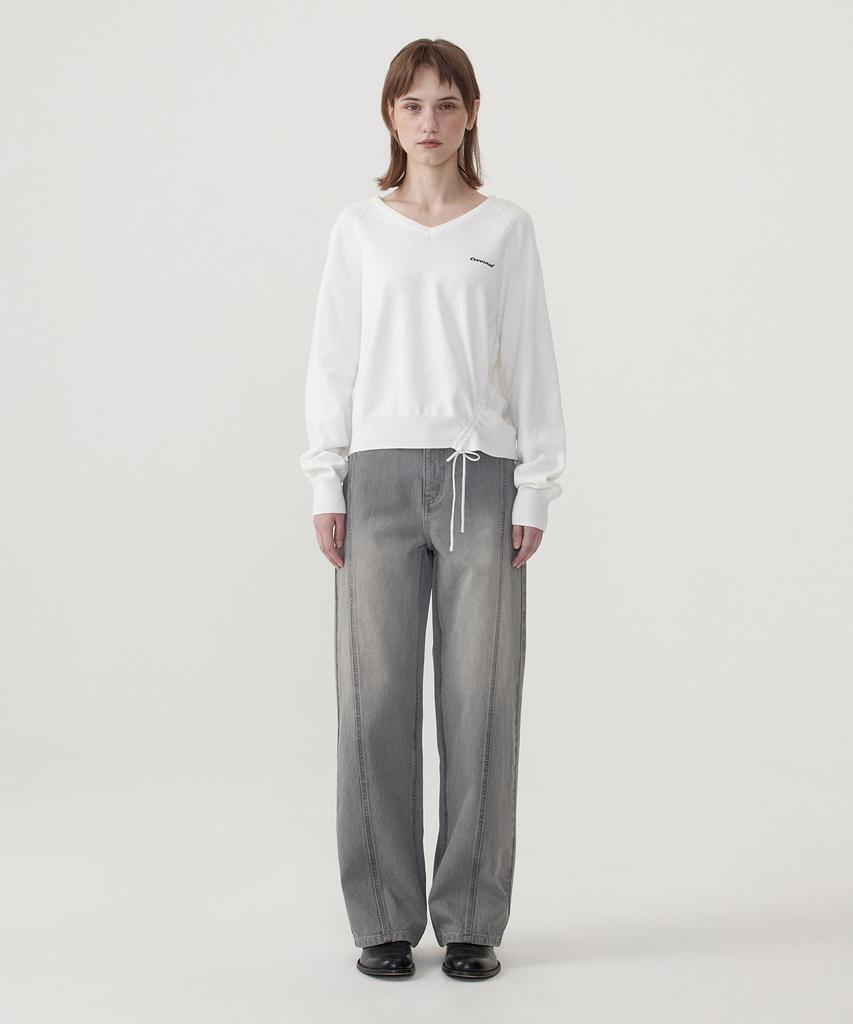 COVERNAT WOMAN Shirred V-Neck Knit Ivory