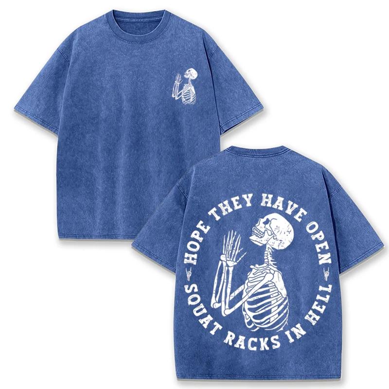 Vintage Black Skeleton Gym T Shirt Funny Workout Quote Acid Wash Oversized Tee