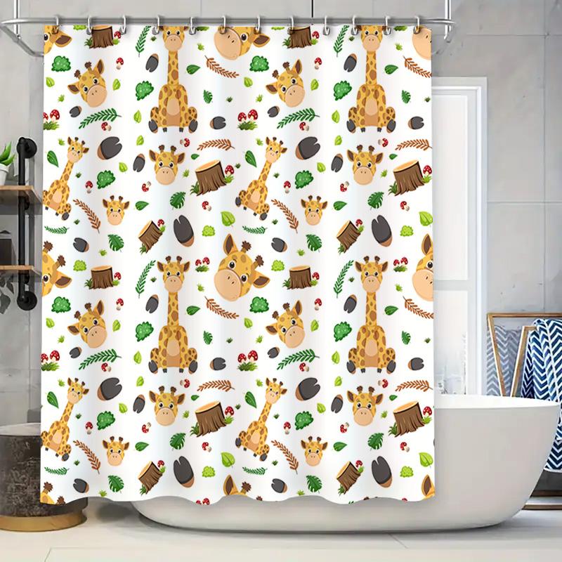 

Giraffe Animal Print Shower Curtain For Kids Bathroom Decor Cute Jungle Wildlife Design With Trees Berries White Background (69X W60H190(CM)-1 Pcs