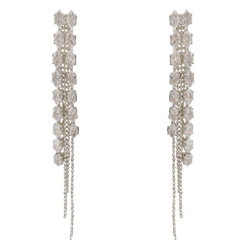 

Серьги-пусеты с длинной бахромой из двухрядной бриллиантовой цепочки, женские, роскошные, модные, простые и универсальные