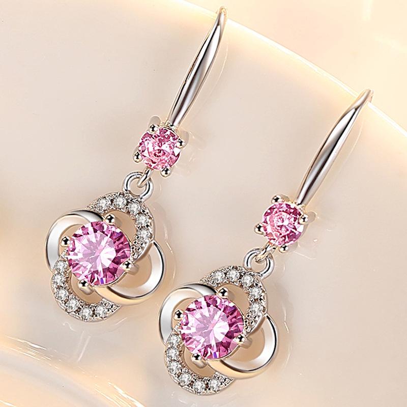 Korean Style Four-Leaf Clover Zirconium Earrings – Trendy Fashion Ear Hooks