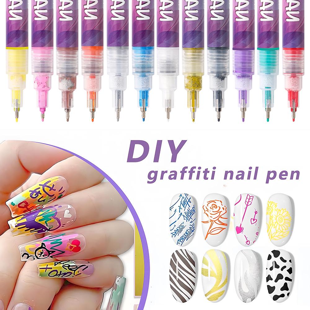 Quick-Dry Nail Art Graffiti Pen - Acrylic Marker for Flowers & Candy Colors, No Baking Lamp Needed.