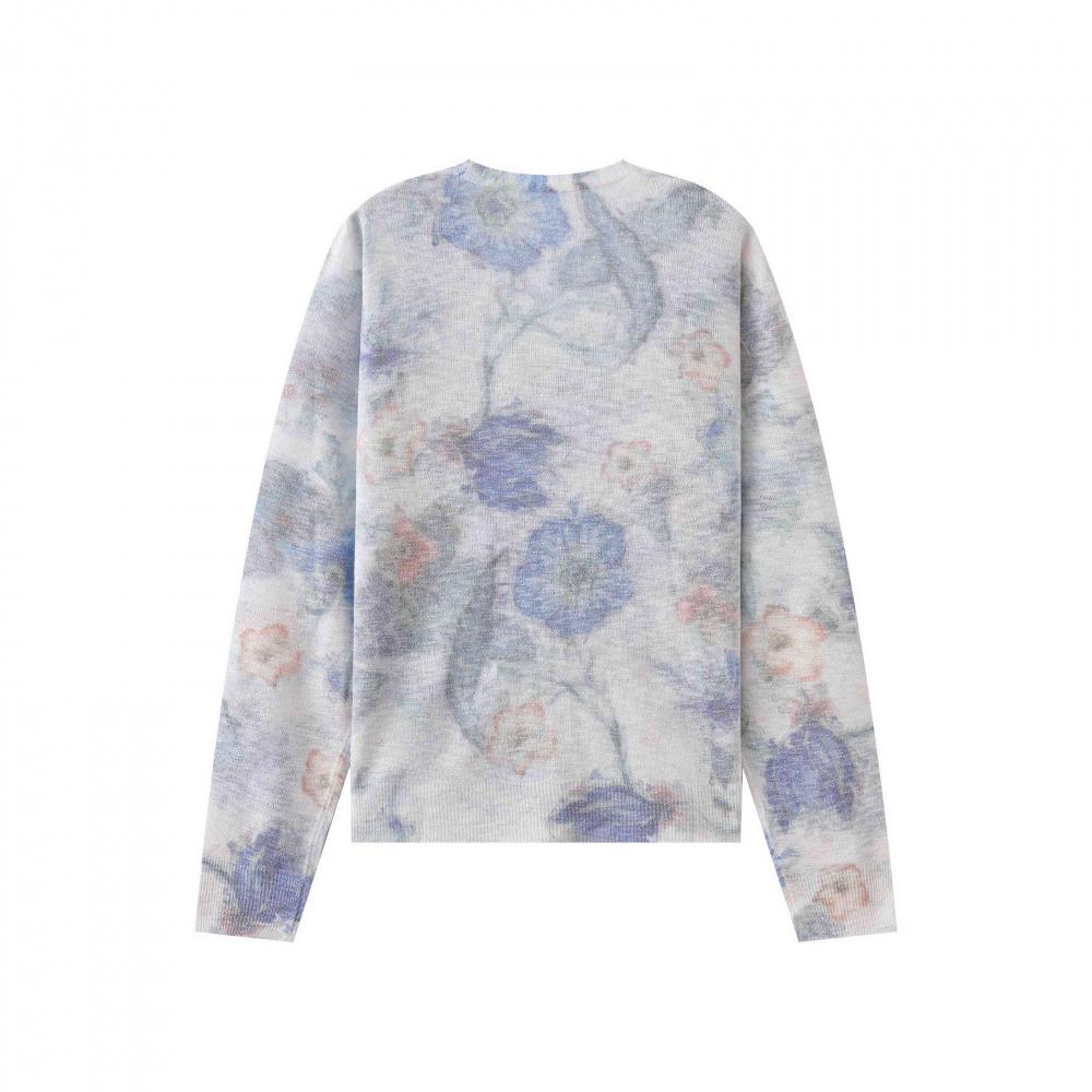 Womens Floral Print Long Sleeve Knit Sweater Top V-Neck Knitted Cardigan Casual Style Jacket Anti-Darkness