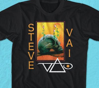 Vintage Steve Vai Schedel En Bloem Katoen Zwart Volledige Maat Unisex T-shirt MC385