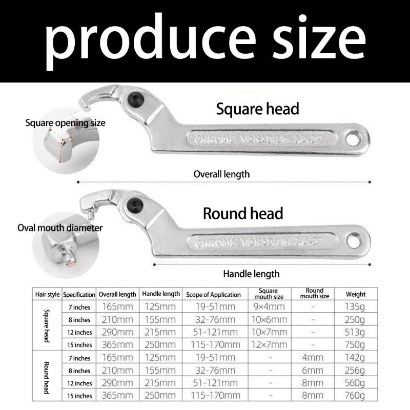 Professional Water Meter Tool Adjustable Hook Wrench With Square/ Round End for Plumbing And Repair Maintenances