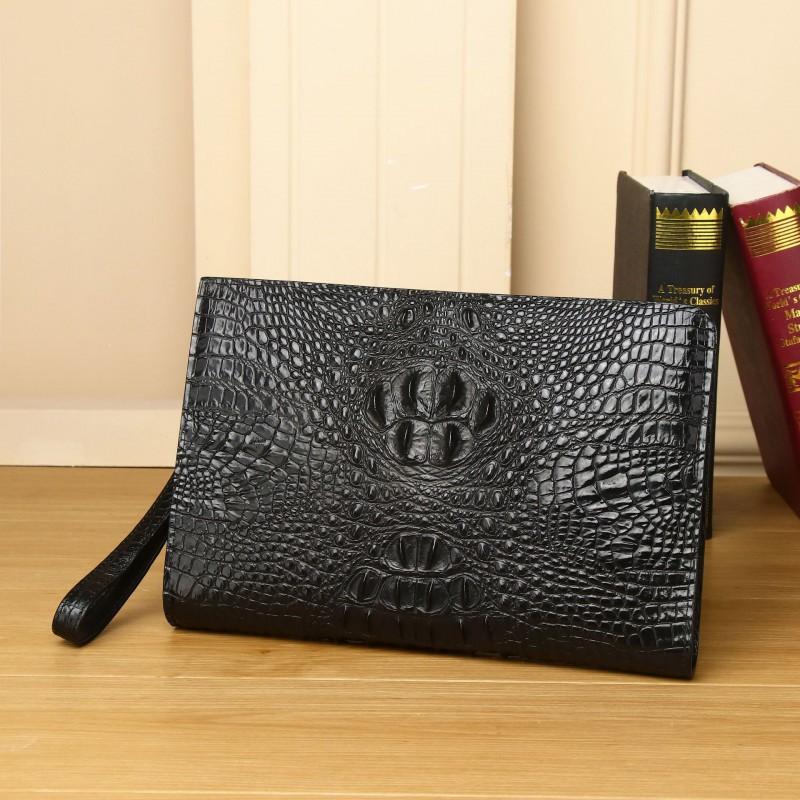 New Crocodile Patterned Large Handbag High-end Men s Clip Bag Casual Business Envelope Wallet 28x4x19