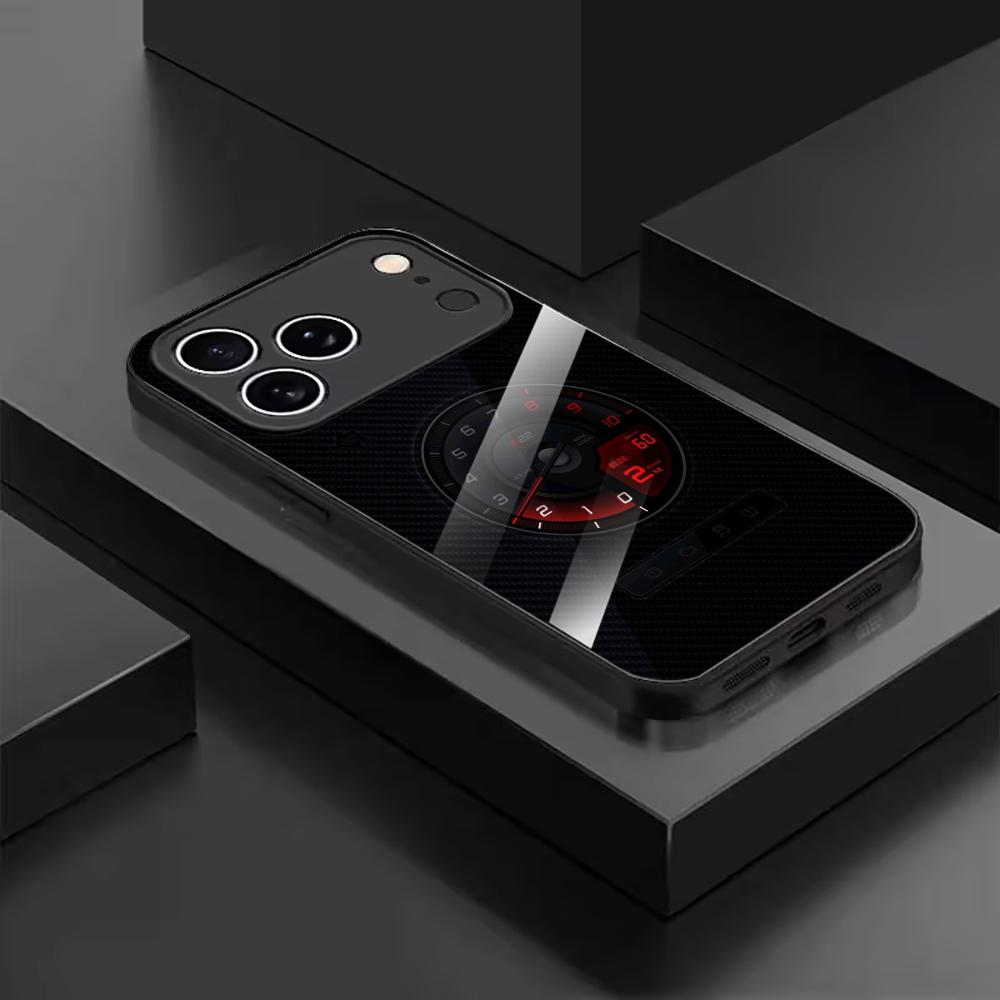 Sporty Red Car Gauge Pattern mobile phones Glass phone case for iphone 17 pro max cover for iPhone 17 16 15 14 13 12 pm Pro Plus