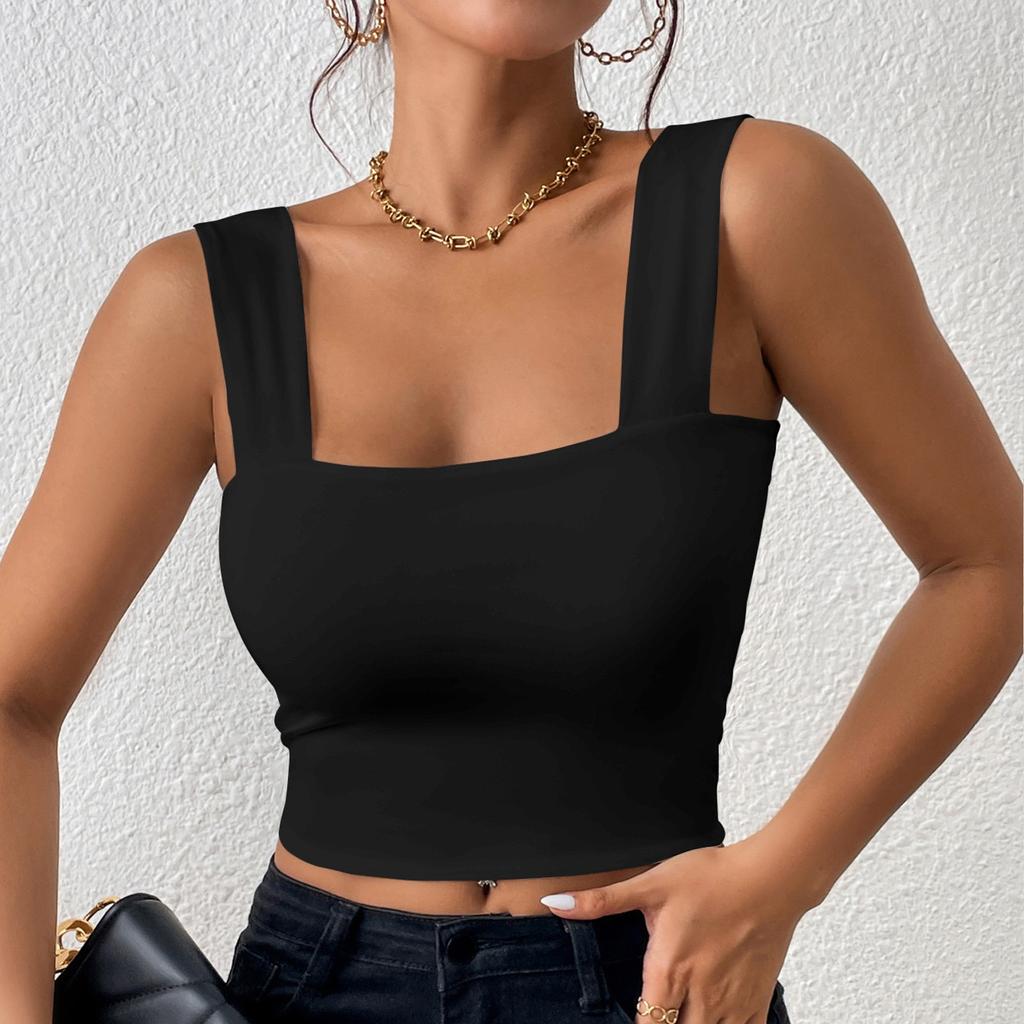 Women's Girl Open Back Short Tank Top Color Contrast Slim Top Casual Undercoat Top